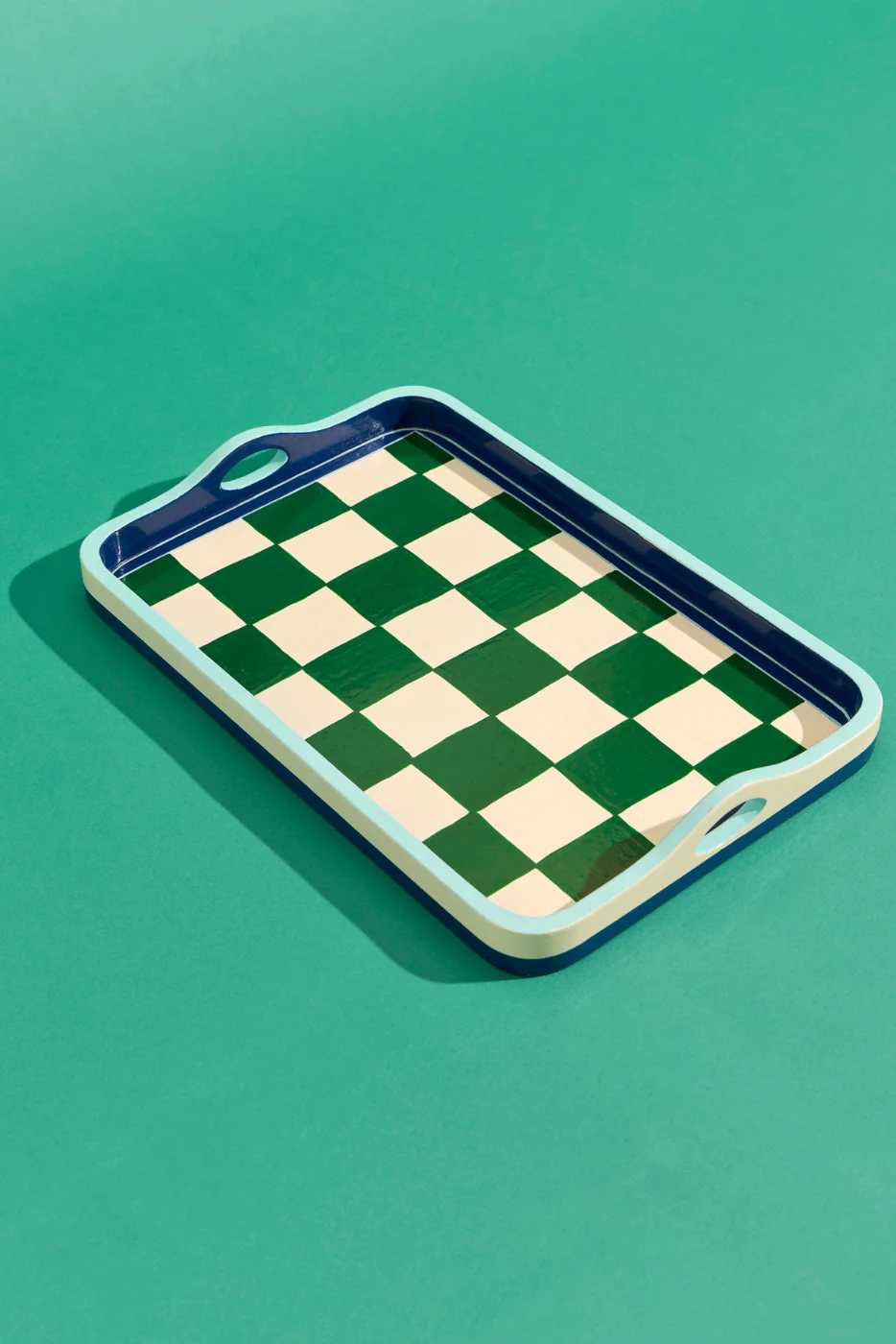 Green Checkerboard Handpainted Tray - Image 4